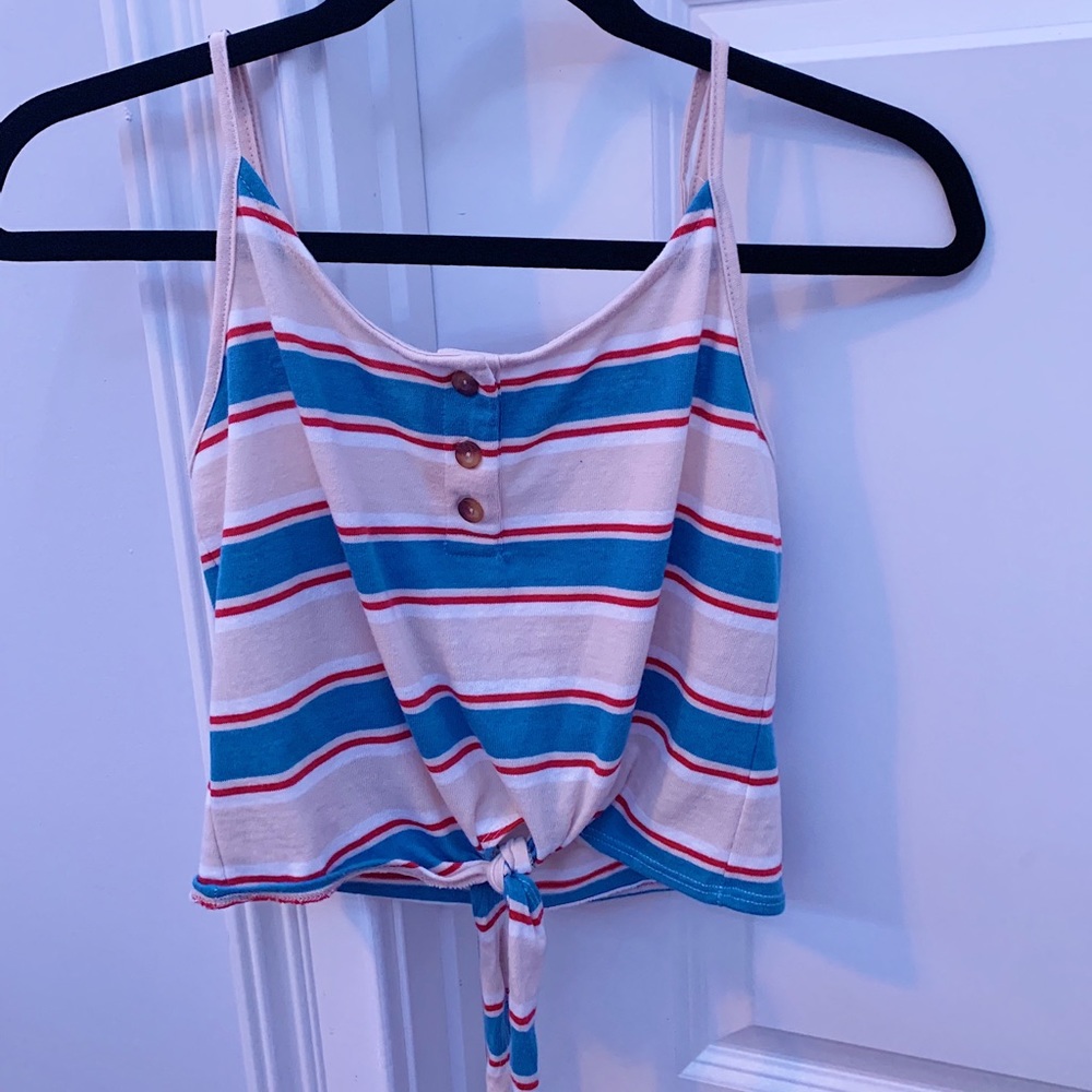 striped tank top with tie at the bottom
